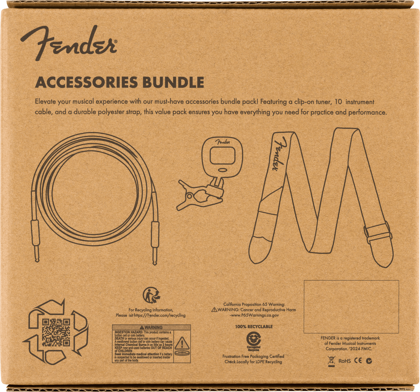 Accessory Essentials Pack - Cable, Clip-On Tuner, Strap